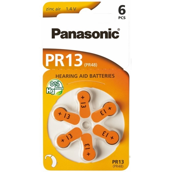Изображение Izmērs 13, Dzirdes Aparāta Baterija, Panasonic Zn-Air PR48 iepakojumā 6 gb.