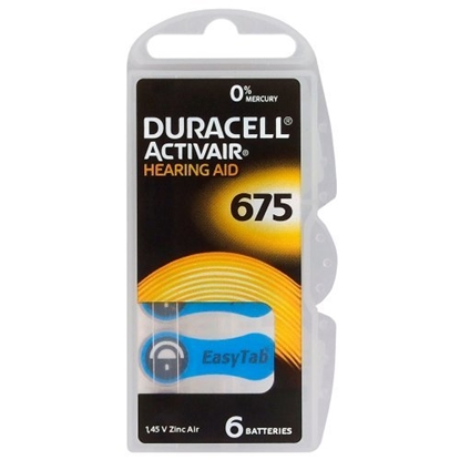 Изображение Izmērs 675, Dzirdes Aparāta Baterija, 1.45V Duracell ACTIVAIR PR44 iepakojumā 6 gb.