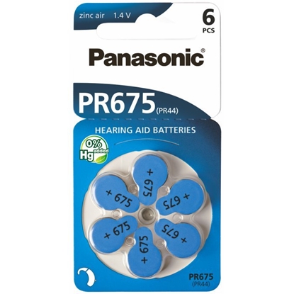 Изображение Izmērs 675, Dzirdes Aparāta Baterija, Panasonic Zn-Air PR44 iepakojumā 6 gb.