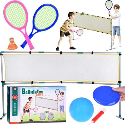 Изображение Jokomisiada Zestaw sportowy 3w1 Siatka do siatkówki, Pika Badminton, dysk SP0772