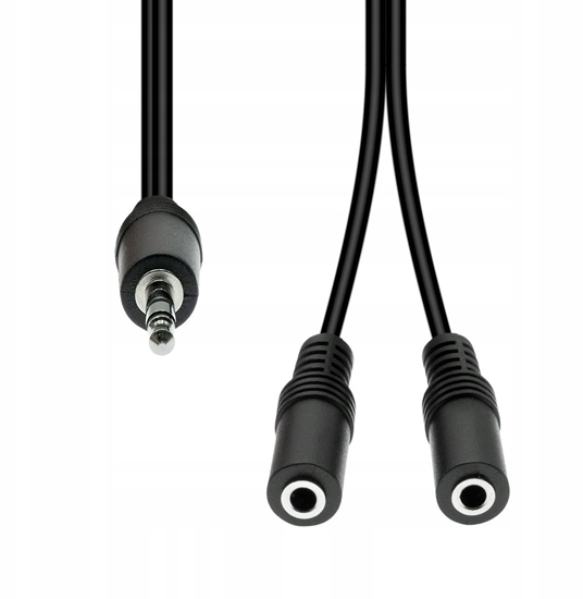 Изображение Kabel ProXtend Mini-Jack 3-Pin to 2x 2-Pin Cable M-F Black 20cm