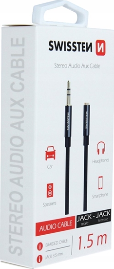 Picture of Kabel Sourcing Swissten Textile Audio Cable 3 5 mm (male) / 3 5 mm (female) / 1.5m