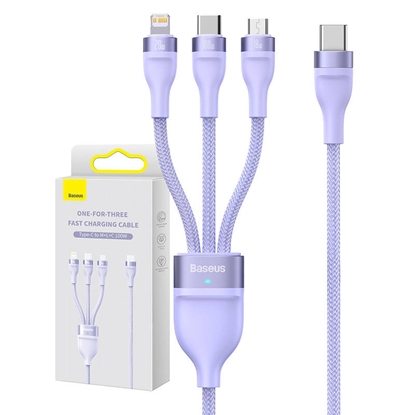 Attēls no Baseus Flash Series 2 3-in-1 USB Cable USB-C + micro USB + Lightning 100W 1.5m / violet