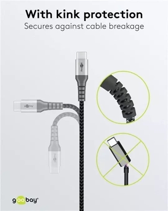 Attēls no Kabel USB Goobay Kabel tekstylny USB-C do USB-C z metalowymi zczami 0,15 m - Dugo kabla 0.15 m