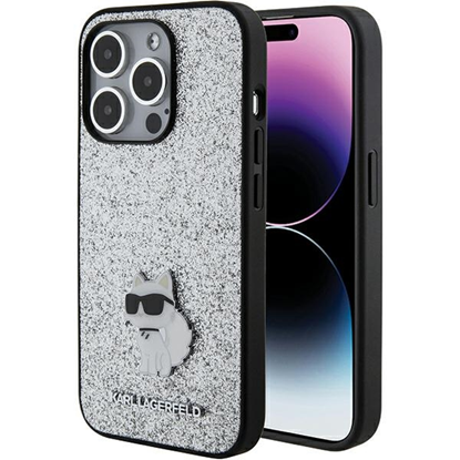 Attēls no Karl Lagerfeld Fixed Glitter Choupette Logo Metal Pin Back Case for Apple iPhone 15 Pro