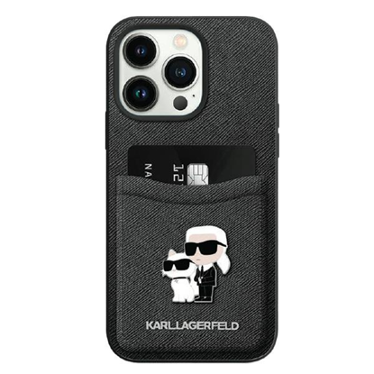 Picture of Karl Lagerfeld Saffiano Cardslot KC Metal Pin Back Case for Apple iPhone 15 Pro Max
