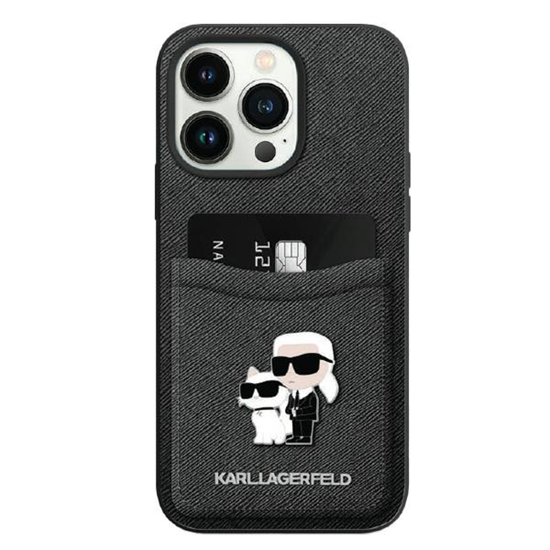 Picture of Karl Lagerfeld Saffiano Cardslot KC Metal Pin Back Case for Apple iPhone 15 Pro Max
