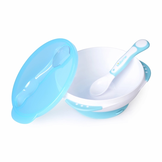Picture of Kidsme bļoda ar piesūcekni, vāciņu un termokarotīti, Aquamarine, no 9 mēn.