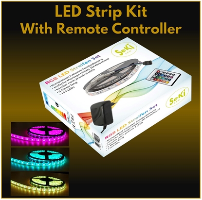 Изображение Krāsainas RGB 150LEDs 12V LED Lentas komplekts ar pulti un vadības bloku | Garums 5 metri