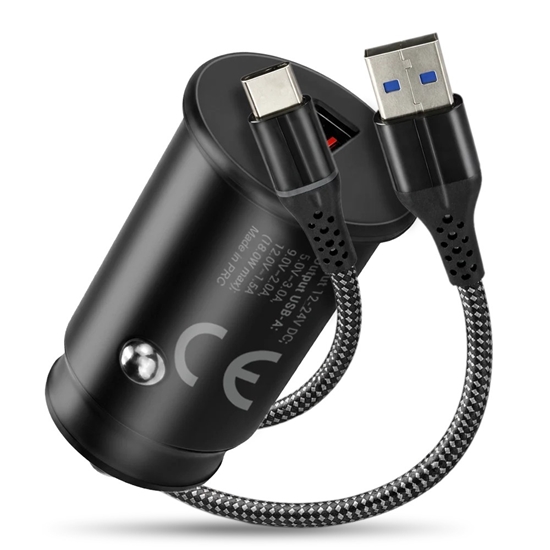 Изображение Ładowarka samochodowa CC-15QC QC3.0 18W 1XUSB + kabel USB-C 1m