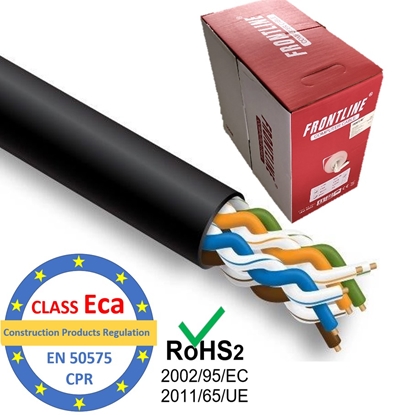 Изображение LAN Datortīklu kabelis, FRONTLINE, CAT5E UTP, iekšdarbu-ārdarbu montāža, 305m, CPR klase Eca, Melns