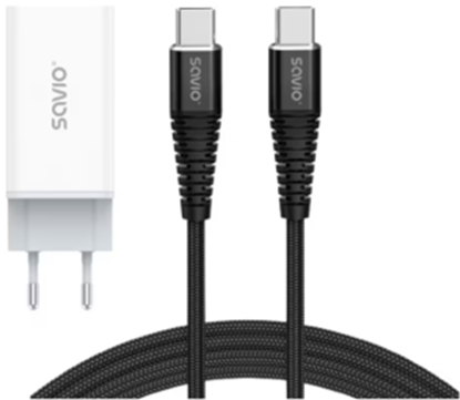 Attēls no Lādētājs Savio GaN 65W + USB Type-C - USB Type-C 1m Cable