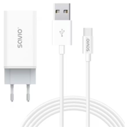 Attēls no Lādētājs Savio GaN 65W + USB-A - USB Type-C 1m Cable