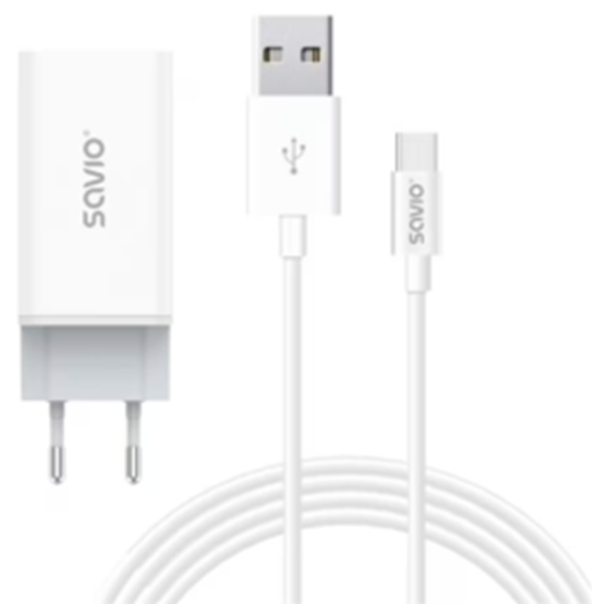 Picture of Lādētājs Savio GaN 65W + USB-A - USB Type-C 1m Cable