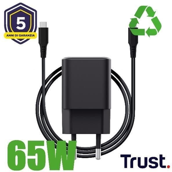 Изображение Lādētājs Trust Maxo Ultra-small 65W GaN USB-C Black + 2m cable