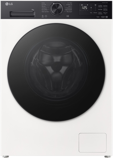 Picture of LG Washing machine | F2X50S9THB | Energy efficiency class A | Front loading | Washing capacity 9 kg | 1200 RPM | Depth 48 cm | Width 60 cm | LED | Steam function | Direct drive | Wi-Fi | White