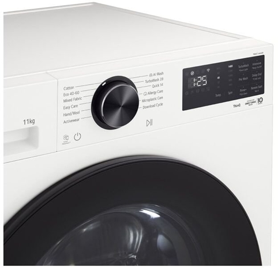 Picture of LG Washing machine | F4X5011TWB | Energy efficiency class A | Front loading | Washing capacity 11 kg | 1400 RPM | Depth 57 cm | Width 60 cm | Display | LED | Steam function | Direct drive | Wi-Fi | White