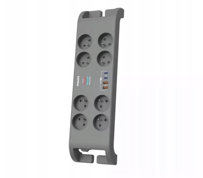 Attēls no Listwa antyprzepięciowa 2m,8 gniazd, 2xUSB-C, 2xUSB-A,  30W GaN, 2400 J ochrony przeciwprzepięciowej 