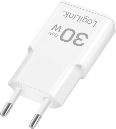 Attēls no LogiLink USB Wall Charger, GaN, 2port, USB-AF & USB-CF, PD 30W, slim, white