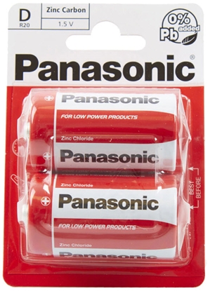 Attēls no LR20/D baterijas Panasonic Zinc-carbon MN1300/E95 iepakojumā 2 gb.