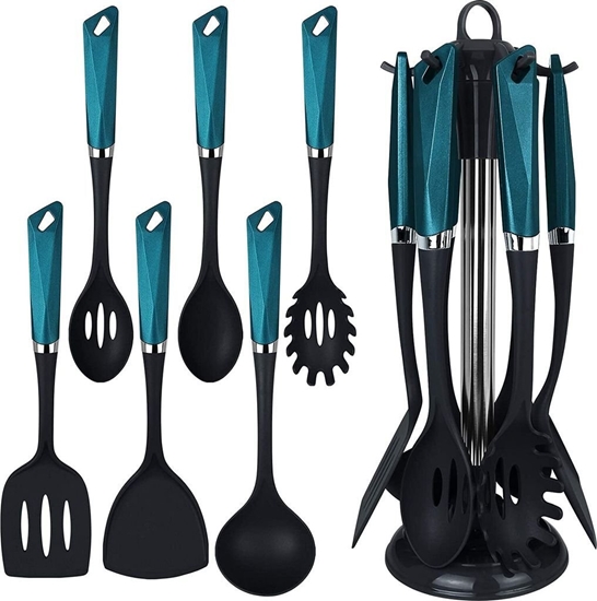 Изображение Lumarko Zestaw 7 elementów akcesoriów kuchennych w kolorze petrol z statywem 47003 Michelino 47003 (4047125470031)
