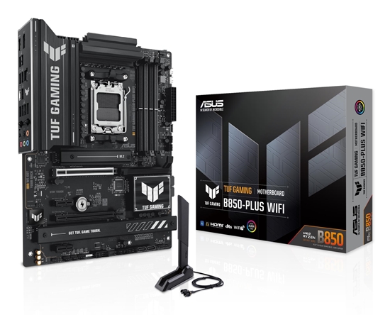 Picture of Mainboard|ASUS|AMD B850|SAM5|ATX|Memory DDR5|Memory slots 4|2xPCI-Express 4.0 1x|1xPCI-Express 4.0 16x|1xPCI-Express 5.0 16x|3xM.2|1xHDMI|1xDisplayPort|2xUSB 2.0|4xUSB 3.1|3xUSB 3.2|1xUSB-C|1xRJ45|5xAudio port|TUFGAMINGB850-PLUSWIFI