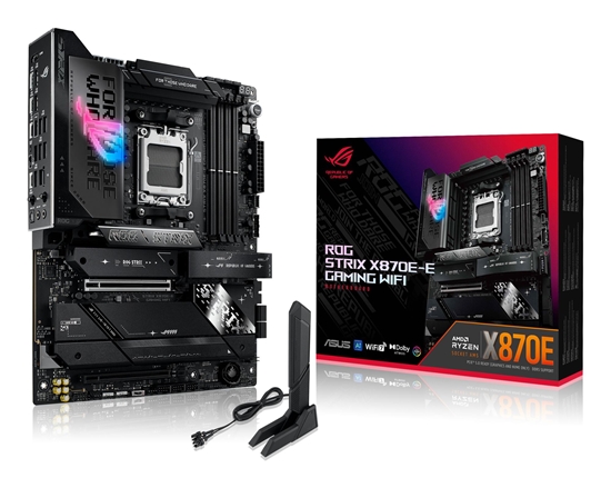 Picture of Mainboard|ASUS|AMD X870E|SAM5|ATX|Memory DDR5|Memory slots 4|1xPCI-Express 4.0 16x|1xPCI-Express 5.0 16x|5xM.2|1xHDMI|9xUSB 3.2|2xUSB-C|2xUSB4|1xOptical S/PDIF|STRIXX870E-EGAMINGWIFI