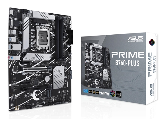 Picture of Mainboard|ASUS|Intel B760 Express|LGA1700|ATX|Memory DDR5|Memory slots 4|2xPCI-Express 3.0 1x|1xPCI-Express 4.0 16x|1xPCI-Express 5.0 16x|3xM.2|1x15pin D-sub|1xHDMI|1xDisplayPort|2xUSB 2.0|3xUSB 3.2|1xUSB-C|1xRJ45|3xAudio port|PRIMEB760-PLUS