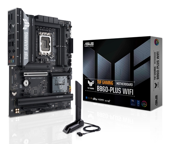 Picture of Mainboard|ASUS|Intel B860 Express|LGA1851|ATX|Memory DDR5|Memory slots 4|1xPCI-Express 4.0 1x|1xPCI-Express 4.0 16x|1xPCI-Express 5.0 16x|3xM.2|1xHDMI|1xDisplayPort|2xUSB 2.0|3xUSB 3.0|2xUSB 3.2|1xUSB-C|1xOptical S/PDIF|1xRJ45|5xAudio port|TUFGAMINGB860-