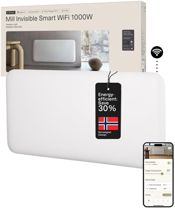 Attēls no Mill Invisible Smart WiFi Heater | PA1000WIFI4 | Panel Heater | 1000 W | Suitable for rooms up to 12-16 m² | White | IPX4