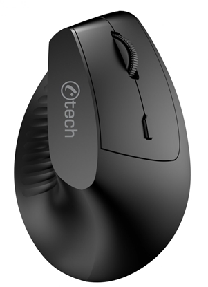 Attēls no Mysz C-Tech C-TECH My VEM-15, pionowy, bezprzewodowa, BT5.0 + 2,4GHz, 1600DPI, baterie 400 mAh, czarny