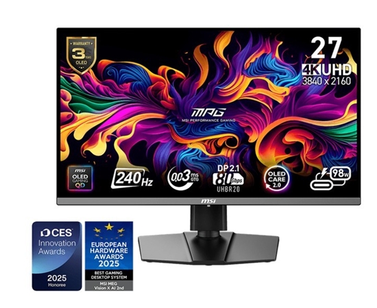 Изображение Monitor|MSI|MPG 272URX QD-OLED|27"|Gaming/4K|Matte|Panel QD-OLED|3840x2160|16:9|240 ??|0.03 ms|Swivel|Pivot|Height adjustable|Tilt|Colour Black|MPG272URXQD-OLED