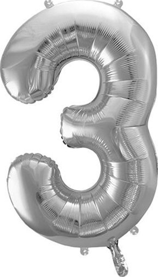 Изображение Party Deco Balon foliowy Cyfra "3", 86cm, srebrny uniwersalny