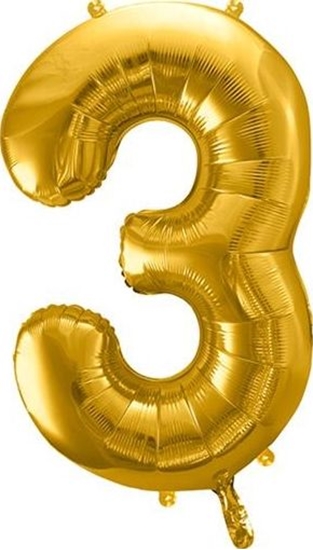 Изображение Party Deco Balon foliowy Cyfra "3", 86cm, zoty uniwersalny