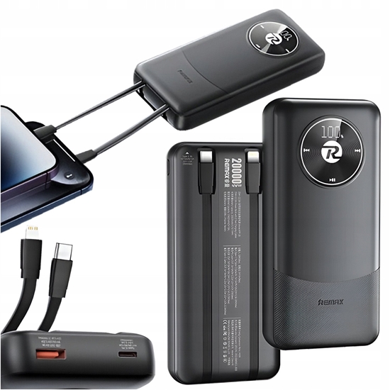 Picture of Powerbank Dudao Powerbank 20000 mAh LED Kabel USB-C / Lightning Do iPhone (Czarny, Szybki)