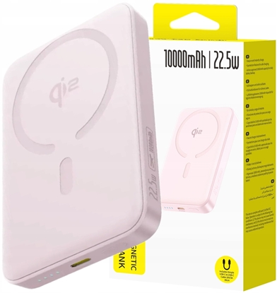 Attēls no Powerbank Baseus Powerbank Baseus EnerFill FM12 Qi2 10000mAh 22.5W kompatybilny z MagSafe z biaym kablem Baseus Simple USB-C 20V/3A 0,30m - róowy