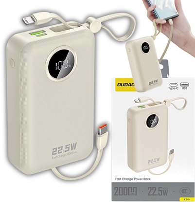 Attēls no Powerbank Dudao Powerbank Dudao K14+ 20000mAh 22.5W USB-C / USB-A / wbudowane kable Lightning i USB-C - biay