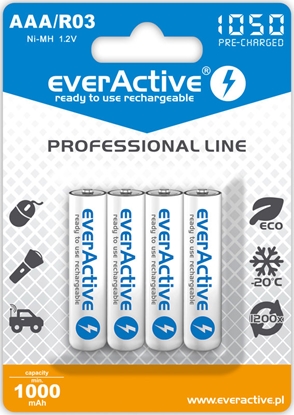 Изображение R03/AAA akumulatori 1.2V everActive Professional line Ni-MH 1050 mAh iepakojumā 4 gb.