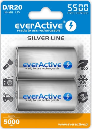 Изображение R20/D akumulatori 1.2V everActive Silver line Ni-MH 5500 mAh iepakojumā 2 gb.