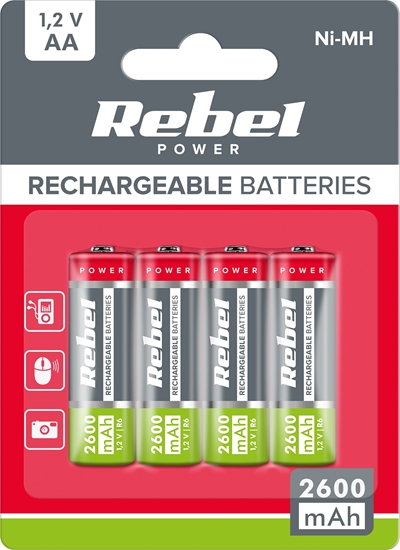Picture of Rebel Akumulatorki REBEL AA , 2600 mAh, Ni-MH, 1,2V, 4szt/bl , R6