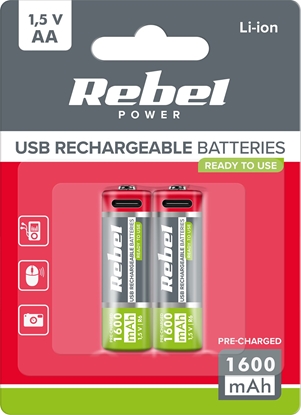 Attēls no Rebel Akumulatorki REBEL AA, 1600 mAh, Li-ion,1,2V, 2szt/bl , R6 , gniazdo typ C