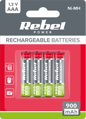 Attēls no Rebel Akumulatorki REBEL AAA, 900 mAh, Ni-MH, 1,2V, 4szt/bl , R3