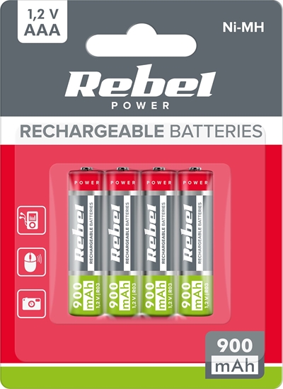 Изображение Rebel Akumulatorki REBEL AAA, 900 mAh, Ni-MH, 1,2V, 4szt/bl , R3