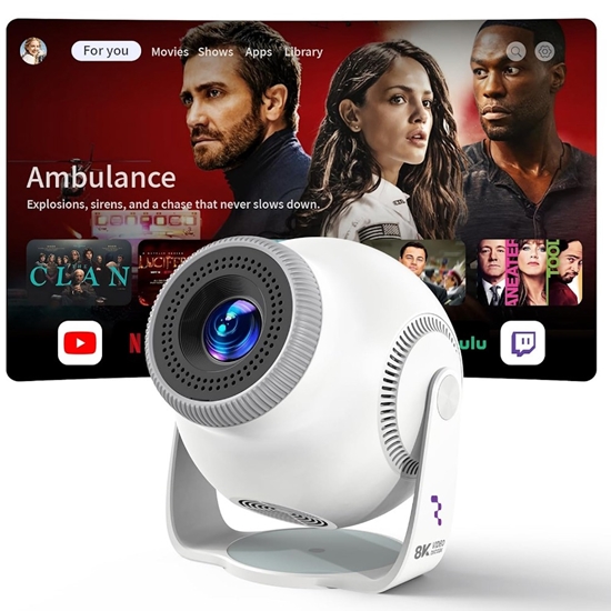 Изображение Riff TP360 viedais Android 14 projektors ar 8K atbalstu un 360° kustību