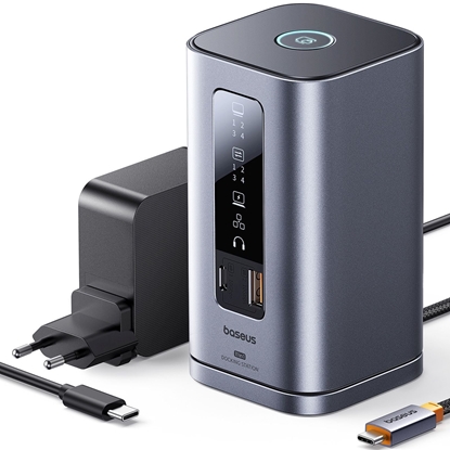 Attēls no Stacja/replikator Baseus HUB Stacja dokujca 11w1 USB-C HDMI DP USB-A USB-C RJ45 PD mini jack 3.5mm adowarka EU - szara HUB Stacja dokujca 11w1 USB-C HDMI DP USB-A USB-C RJ45 PD mini jack 3.5mm adowarka EU - szara