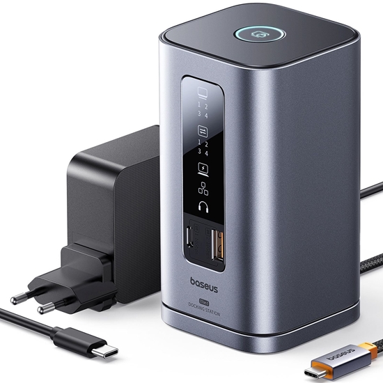 Picture of Stacja/replikator Baseus HUB Stacja dokujca 11w1 USB-C HDMI DP USB-A USB-C RJ45 PD mini jack 3.5mm adowarka EU - szara HUB Stacja dokujca 11w1 USB-C HDMI DP USB-A USB-C RJ45 PD mini jack 3.5mm adowarka EU - szara