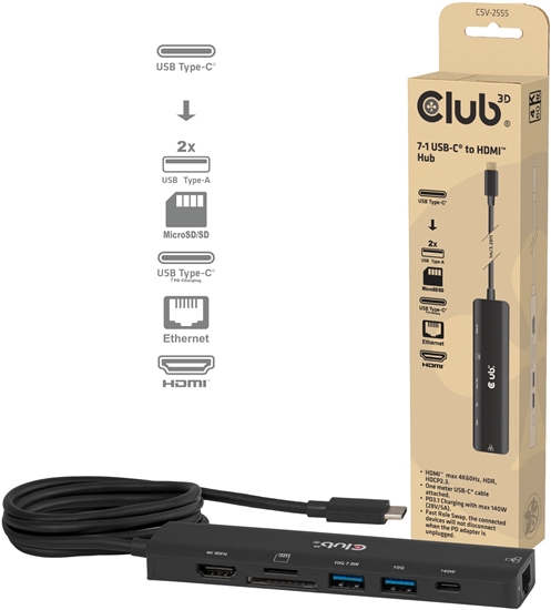 Picture of Stacja/replikator Club 3D CLUB3D CSV-2555 stacja dokujca Przewodowa Czarny