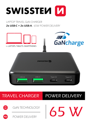 Picture of Swissten Desktop GaN Charger 2x USB-C / 2x USB / 65W