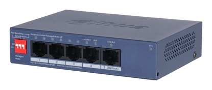 Attēls no Switch|DAHUA|DH-CS4005-4ET1GT-36|Switch layer L2|4xRJ-45 ports|RJ-45 Ports Type Fast Ethernet (10/100)|1xGigabit Ethernet (copper) ports quantity|4xPower over Ethernet (PoE) ports quantity|Total Power over Ethernet (PoE) budget 36 W|CS4005-4ET1GT-36