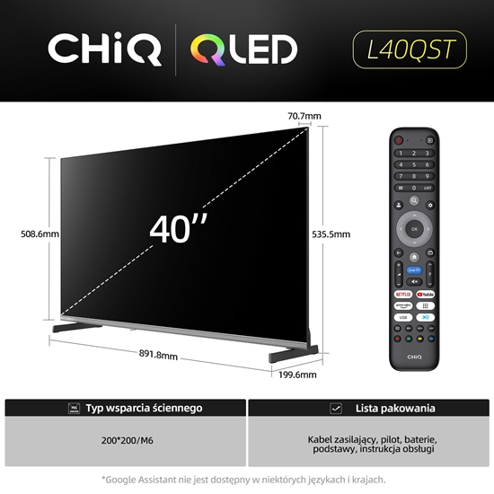 Picture of Telewizor CHiQ L40QST TV 40", QLED, Full HD, Google TV, Frameless, Dolby Audio, dbx-tv, HDR 10